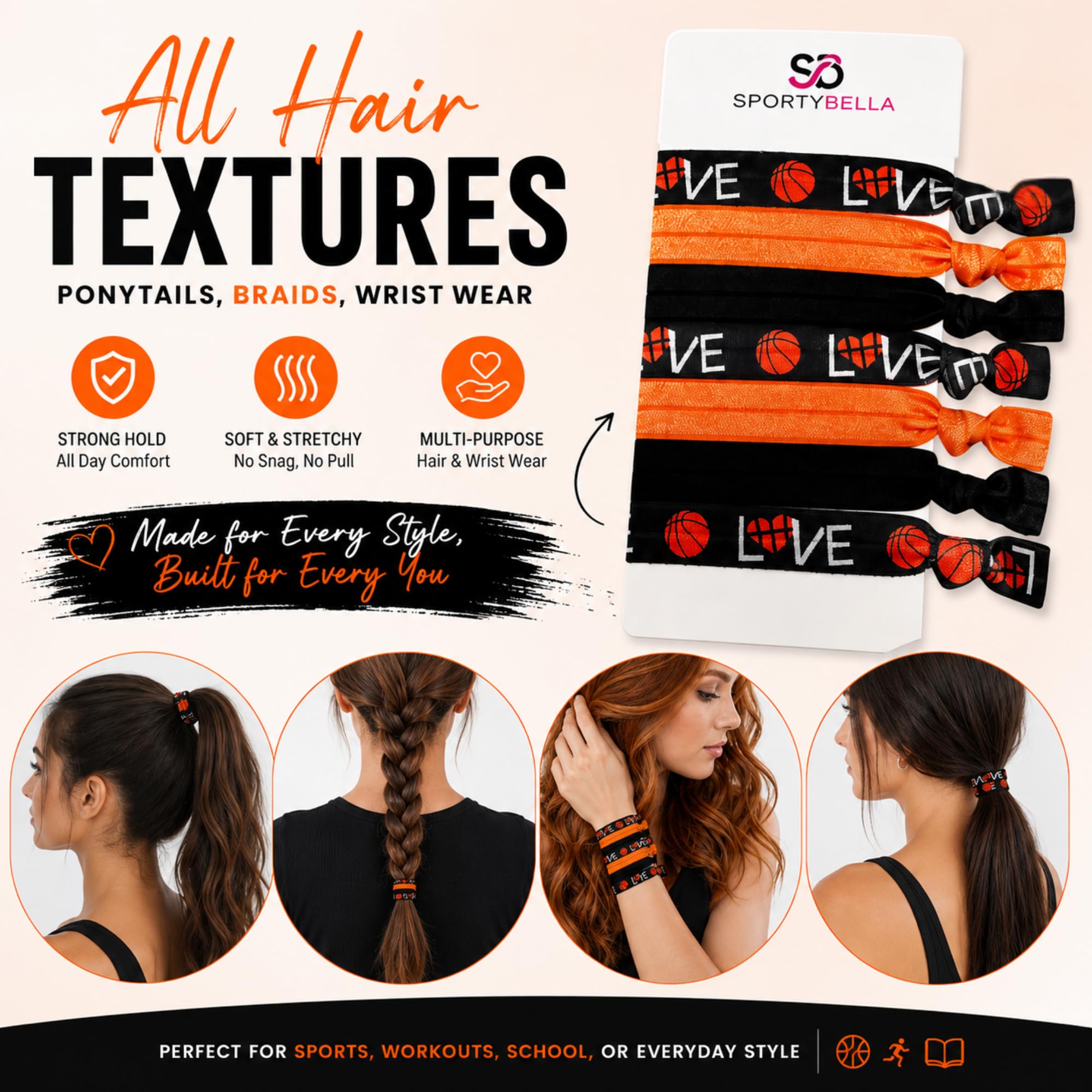 Amazon.co.jp: バスケットボールヘアタイ - 折り目なしリボンヘア